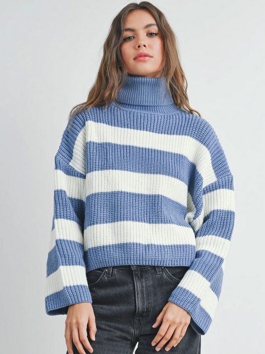 Striped Turtleneck Pull-over Sweater