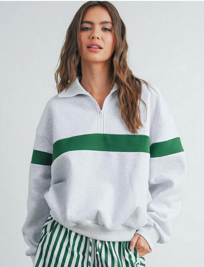 Half -Zip Pullover Green Stripe