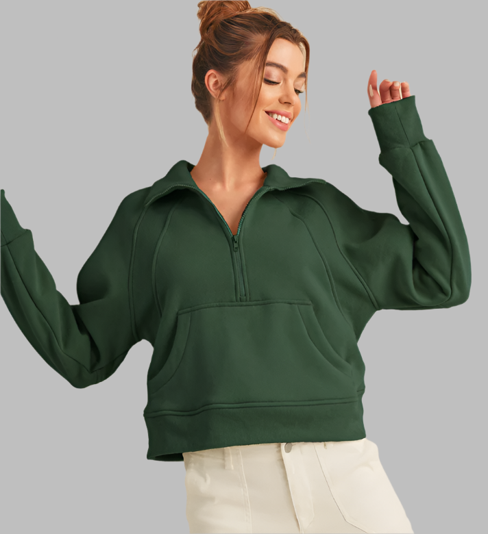 Dove Funnel Neck Half Zip - Forest